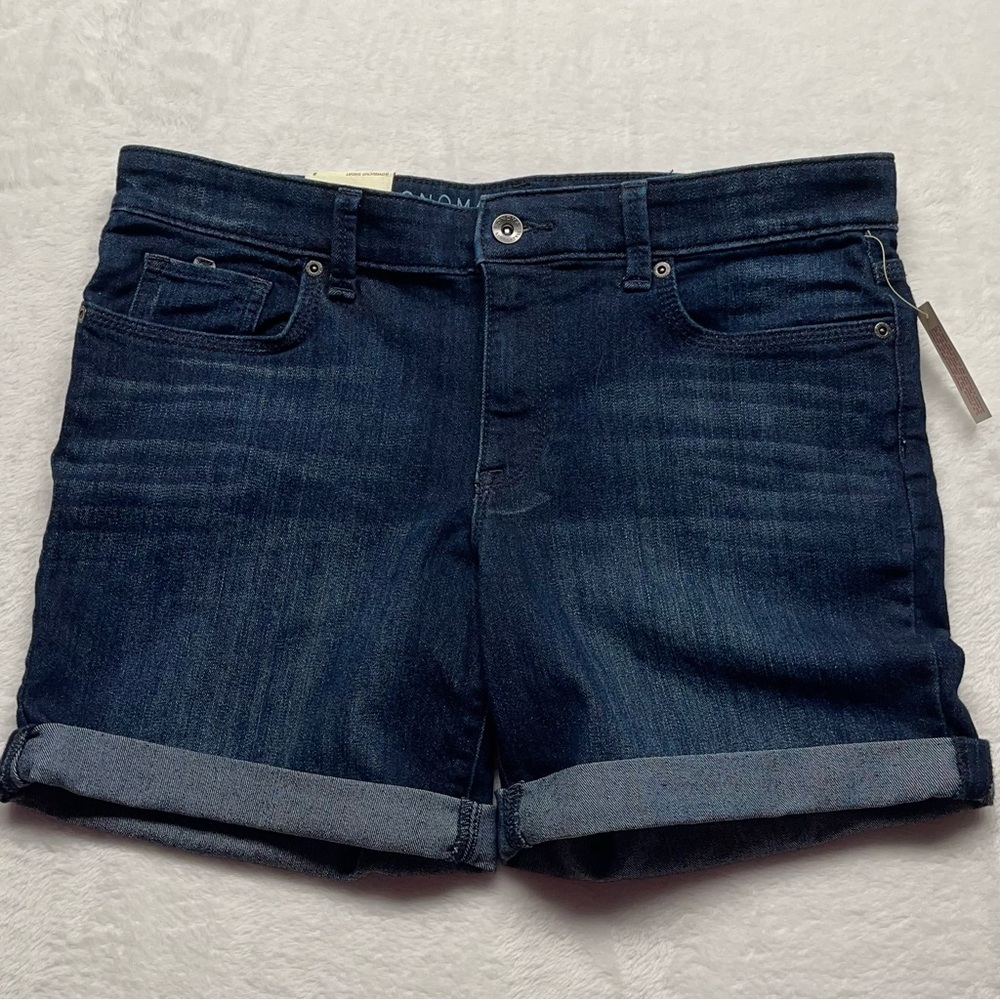 Sonoma Life & Style Denim Boyfriend Shorts Mid Rise Dark Wash Rolled Sz 8 New